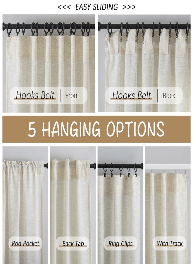 DONREN 94 Inch Length Curtains Natural Linen Back Tab Hook Belt Loops Privacy Semi Sheer Living Room Curtains,2 Panels Ivory White Modern Cottage Vintage Style Light Filtering Window Treatment Curtains - Image 3